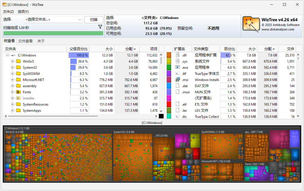磁盘空间分析 | WizTree v4.32 多语便携版